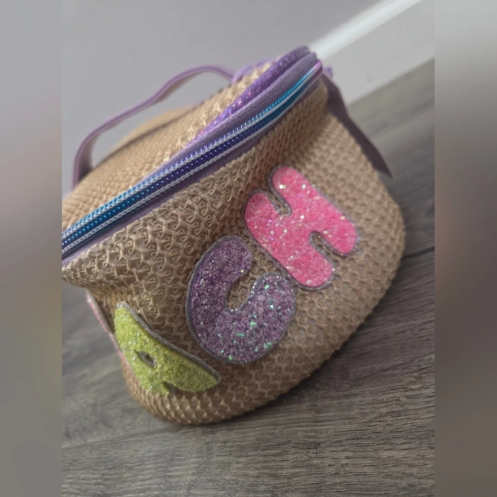 Girls Beach Round Straw Tote Bag NWT